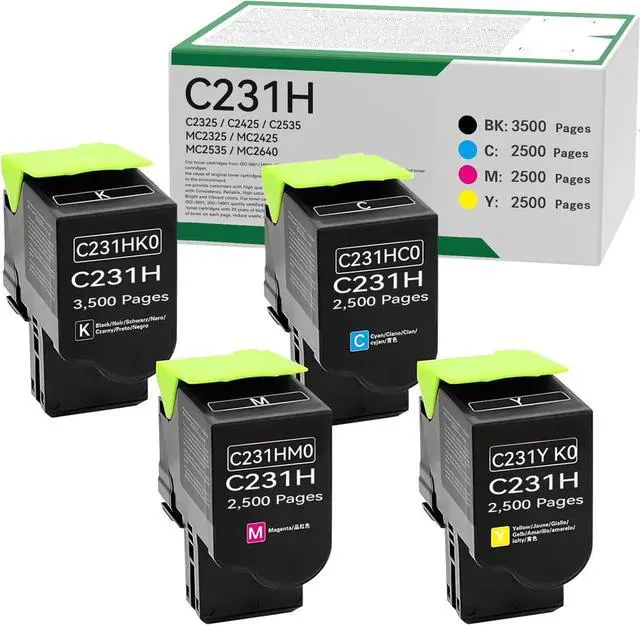 Main image of Ennovor C231HK0 C231HC0 C231HM0 C231HY0 High Yield Toner Cartridge Replacement for Lexmark C2325 C2425 C2535 MC2325 MC2425 MC2535 MC2640 Printer (Black 3500 Pages,Colour 2500 Pages)