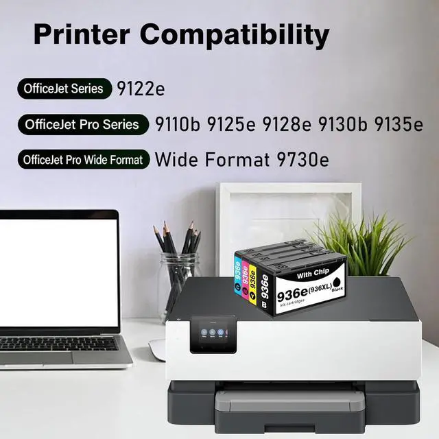 Alt view image 2 of 6 - 936XL 936e Ink Cartridges with Chip High Yield Replacement for HP 936 Ink Cartridges Combo Pack for HP OfficeJet Pro 9120e 9125e 9122e 9135e 9110b 9128e 9130e 9130b Wide Format 9730e Printer