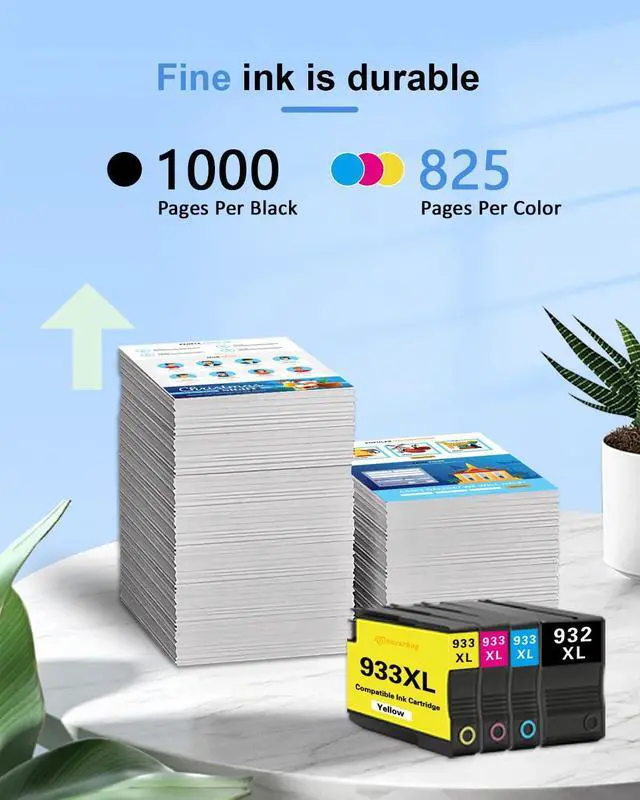Alt view image 3 of 6 - 932XL 933XL Ink Cartridges Combo Pack (4-Pack, 1Black/1Cyan/1Magenta/1Yellow) Replacement for HP 932 XL 933 XL Black and Color Ink Cartridges OfficeJet 6100 6600 6700 7110 7510 7610 7612 Printer