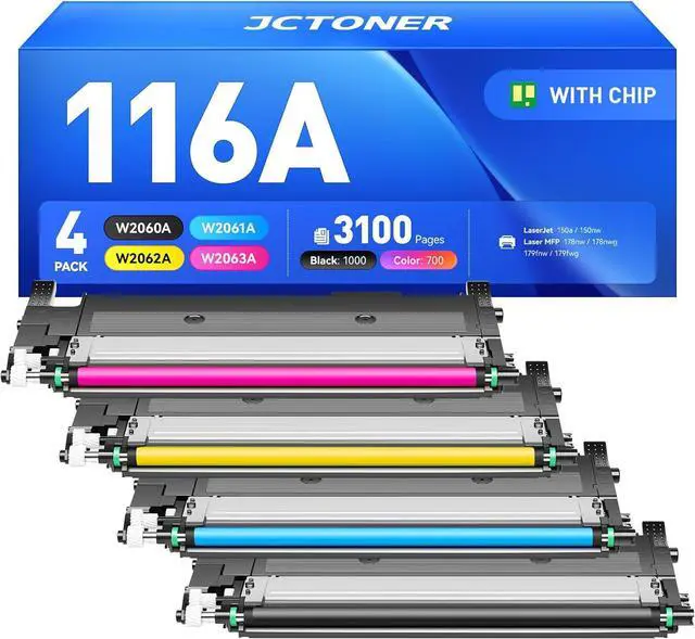 Main image of 116A Toner Cartridge Set 4-Pack High Yield Replacement for HP 116A W2060A W2061A W2062A W2063A Compatible for HP Color Laser MFP 178nw 178nwg 179fnw 179fwg 150a 150nw Printer Black Cyan Yellow Magenta
