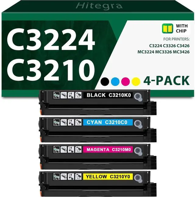 Main image of Compatible C3224 C3326 Toner Cartridge with Chip 4-Pack Replacement for Lexmark C3224 Toner C3210K0 C3210C0 C3210M0 C3210Y0 Work with C3224 MC3224 MC3326 C3326 MC3426 C3426 Series Printer Toner