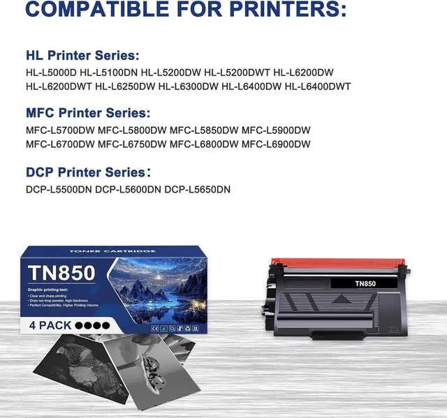 Alt view image 2 of 5 - TN850 TN820 High Yield Toner Cartridge TN 850 TN-850 Replacement for Brother TN820 TN-820 TN 820 for HL-L6200DW MFC-L5700DW MFC-L5850DW HL-L5200DW MFC-L5900DW MFC-L6800DW Printer Black Ink 4-Pack