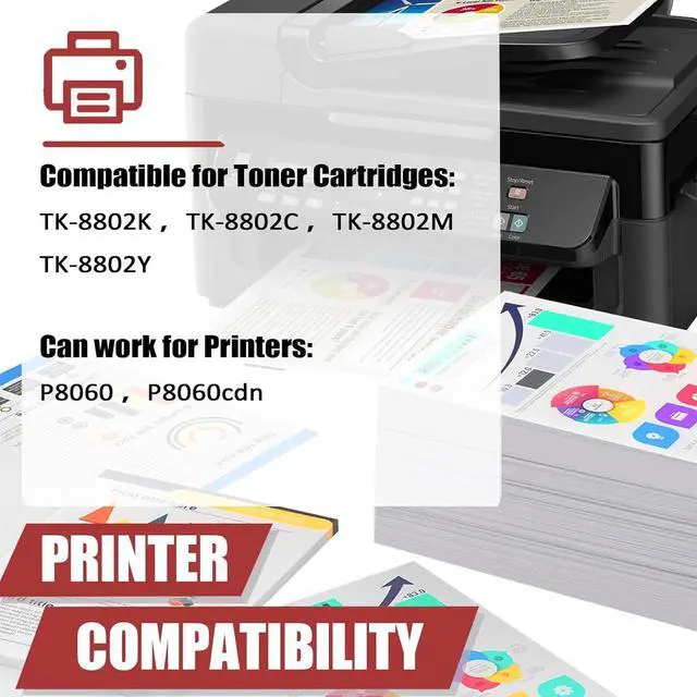 Alt view image 2 of 7 - Ennovor VERIMP TK8802 Toner Cartridges Compatible for Kyocera TK-8802K TK-8802C TK-8802M TK-8802Y Toner Cartridge Work for Kyocera Ecosys P8060cdn Printer 1 Cyan Pack