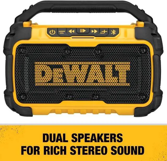 Alt view image 3 of 7 - DEWALT 20V MAX Bluetooth Speaker, 100 ft Range, Durable for Jobsites, Phone Holder Included, Lasts 8-10 Hours with Single Charge (DCR010)