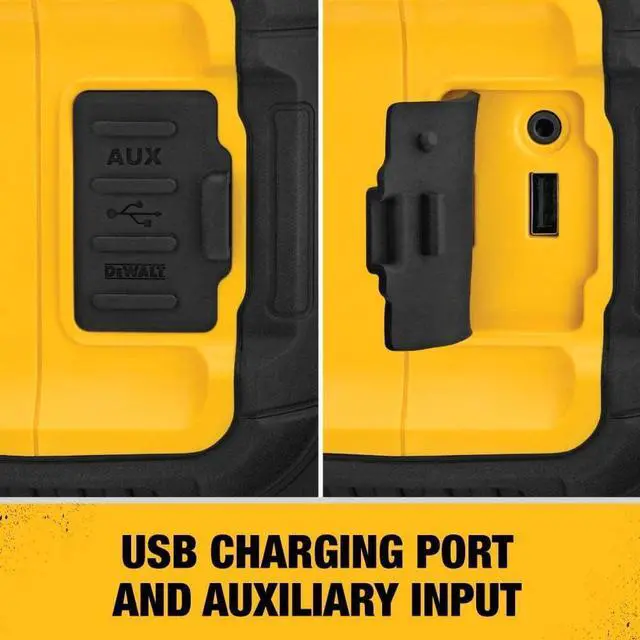 Alt view image 4 of 7 - DEWALT 20V MAX Bluetooth Speaker, 100 ft Range, Durable for Jobsites, Phone Holder Included, Lasts 8-10 Hours with Single Charge (DCR010)
