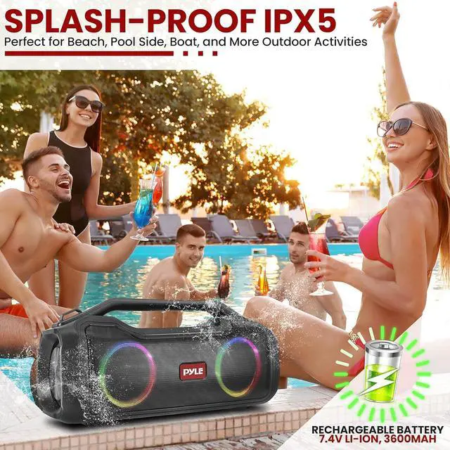 Alt view image 5 of 7 - Pyle Wireless Portable Bluetooth Boombox Speaker - 40W 2Ch Waterproof Rechargeable Speaker Loud Stereo System w/Google Assistant/Siri Voice Control, TWS Function, Micro SD, RGB Lights