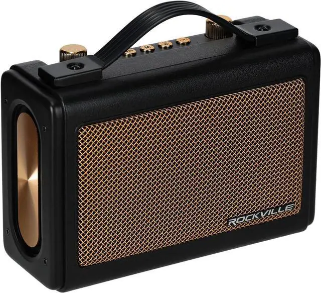 Alt view image 2 of 7 - Rockville Bundle: (2) GlideTone Vintage Style Portable & Home Bluetooth Speakers, 25W Stereo Sound, TWS Pairing, USB/TF Playback, AUX Input, Black & Gold (2 Items)