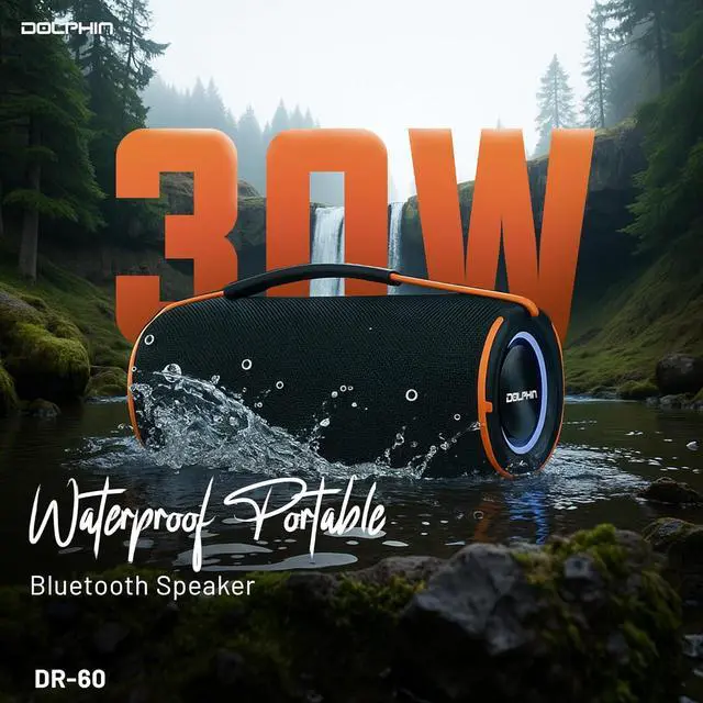 Alt view image 2 of 6 - Dolphin DR-60 30W Waterproof Portable Bluetooth Speaker | Perfect for Outdoor Adventures Like Hiking, Beach, Pool, or Shower, Bedroom, Garage