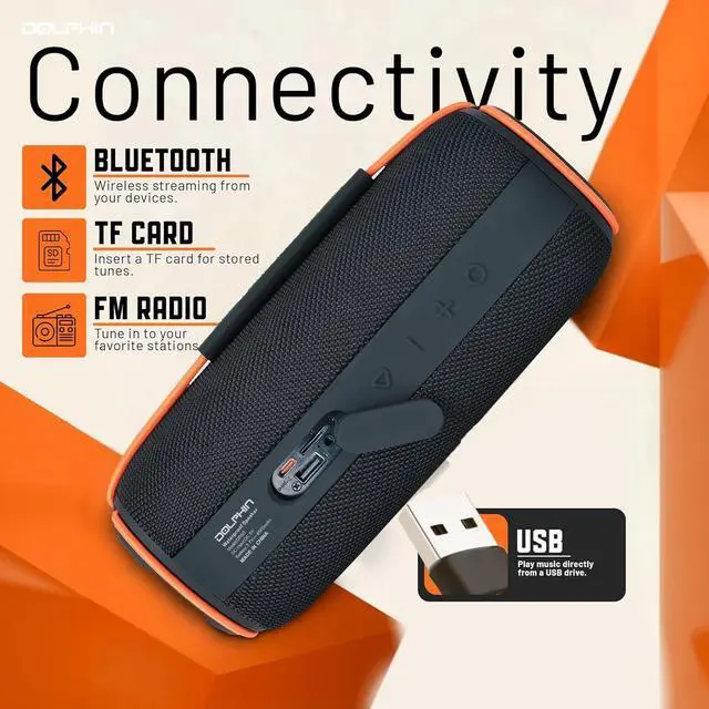 Alt view image 3 of 6 - Dolphin DR-60 30W Waterproof Portable Bluetooth Speaker | Perfect for Outdoor Adventures Like Hiking, Beach, Pool, or Shower, Bedroom, Garage