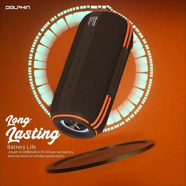 Alt view image 4 of 6 - Dolphin DR-60 30W Waterproof Portable Bluetooth Speaker | Perfect for Outdoor Adventures Like Hiking, Beach, Pool, or Shower, Bedroom, Garage