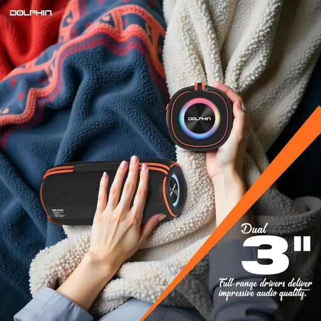 Alt view image 5 of 6 - Dolphin DR-60 30W Waterproof Portable Bluetooth Speaker | Perfect for Outdoor Adventures Like Hiking, Beach, Pool, or Shower, Bedroom, Garage