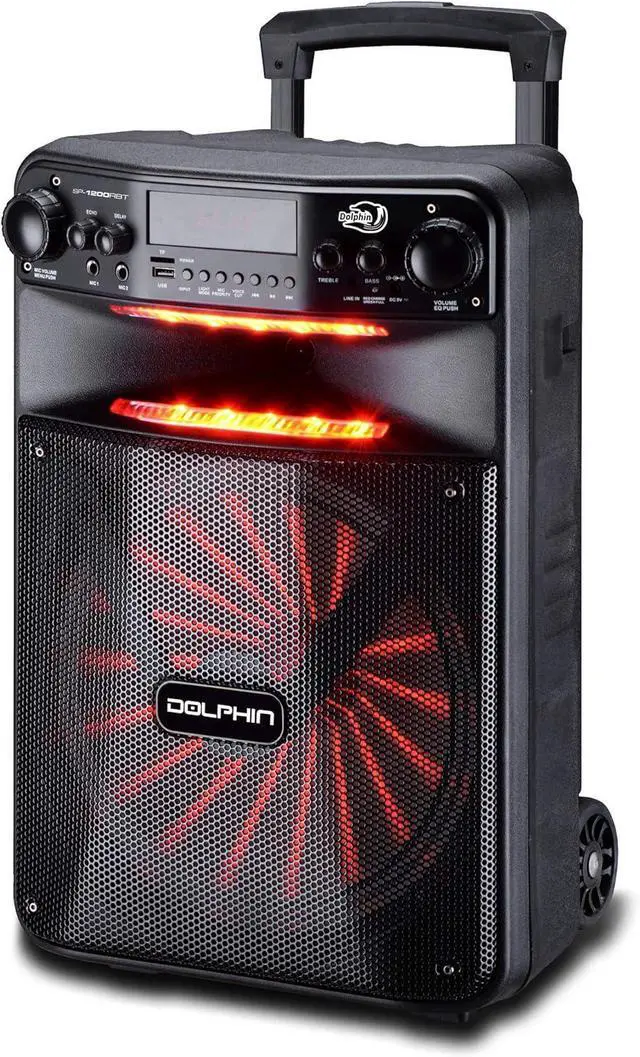 Main image of Dolphin SP-1200RBT Portable Party Bluetooh Speaker w/Remote Control and Sound Activated LED Light Show, 12", Long Lasting Battery