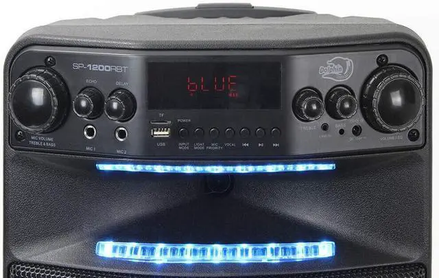 Alt view image 2 of 5 - Dolphin SP-1200RBT Portable Party Bluetooh Speaker w/Remote Control and Sound Activated LED Light Show, 12", Long Lasting Battery