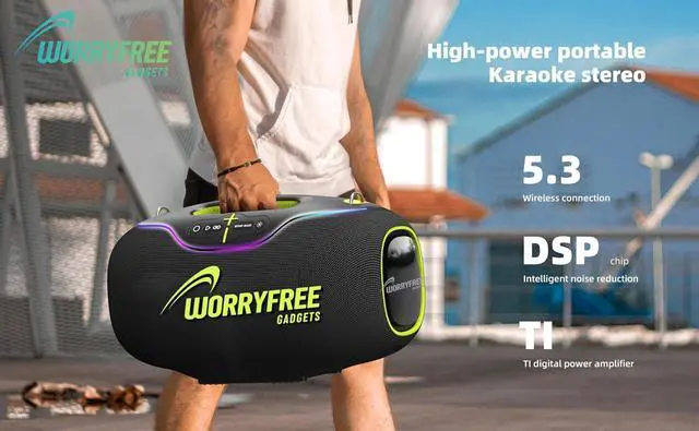 Alt view image 7 of 7 - 350W Portable Bluetooth Speaker with 1 Wireless Microphone, 24H Playtime, Karaoke Speaker with TWS System/EQ/Deep Bass, Supports TF Card/USB, AUX in for Party, Indoor Outdoor, Black