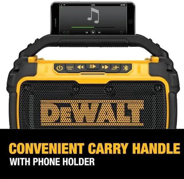 Alt view image 6 of 6 - DEWALT 12V - 20V MAX Cordless Bluetooth Jobsite Bluetooth Speaker 100 ft Range, Lasts 8-10 Hours with Single Charge - Phone Holder, Battery and Charger Included (DCR010C1)