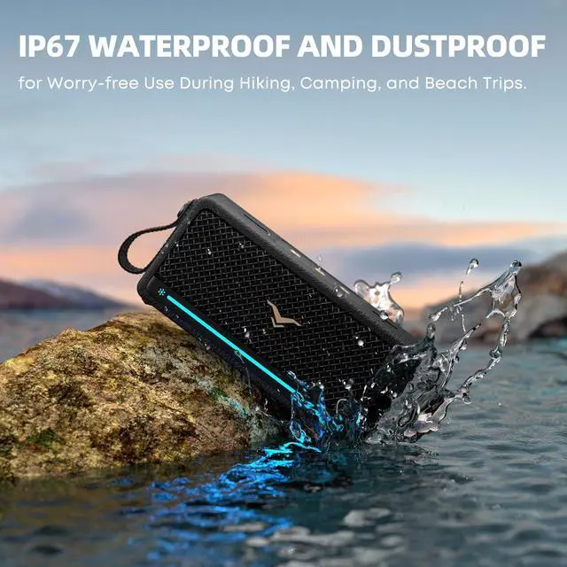 Alt view image 3 of 7 - Portable Bluetooth Speakers, IP67 Waterproof Wireless Speaker with Lights, 40W Loud Stereo Sound, Active Extra Bass, Bluetooth 5.3, Dual Pairing, 12H Playtime for Home, Party, Outdoor, Beach, Travel