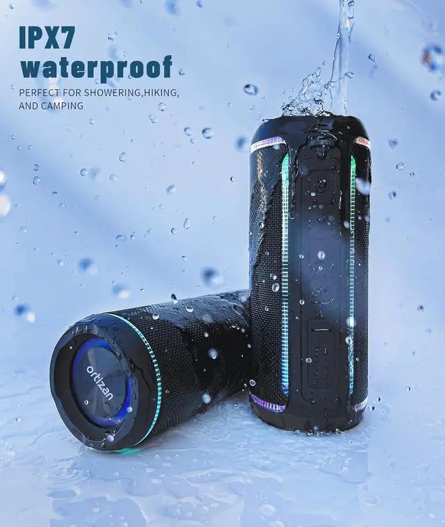 Alt view image 3 of 7 - Ortizan Portable Bluetooth Speaker, 40W Loud Sound and Deep Bass, IPX7 Waterproof, True Wireless Stereo, Bluetooth 5.3, Colorful Flashing Lights, Preset EQ, USB Play, for Home, Outdoor, Party, Black