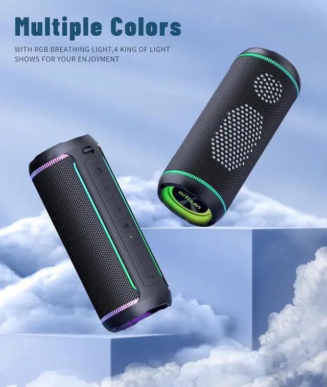 Alt view image 7 of 7 - Ortizan Portable Bluetooth Speaker, 40W Loud Sound and Deep Bass, IPX7 Waterproof, True Wireless Stereo, Bluetooth 5.3, Colorful Flashing Lights, Preset EQ, USB Play, for Home, Outdoor, Party, Black