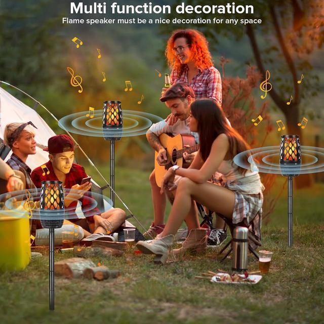 Alt view image 7 of 7 - Upgraded Outdoor Speakers, Auto-Pairing Bluetooth Speaker Gift for Men, Wireless Speaker Multi-Sync up to 100 Speakers with Colorful Light, HD Stereo, Stake, Hook for Patio/Yard/Porch