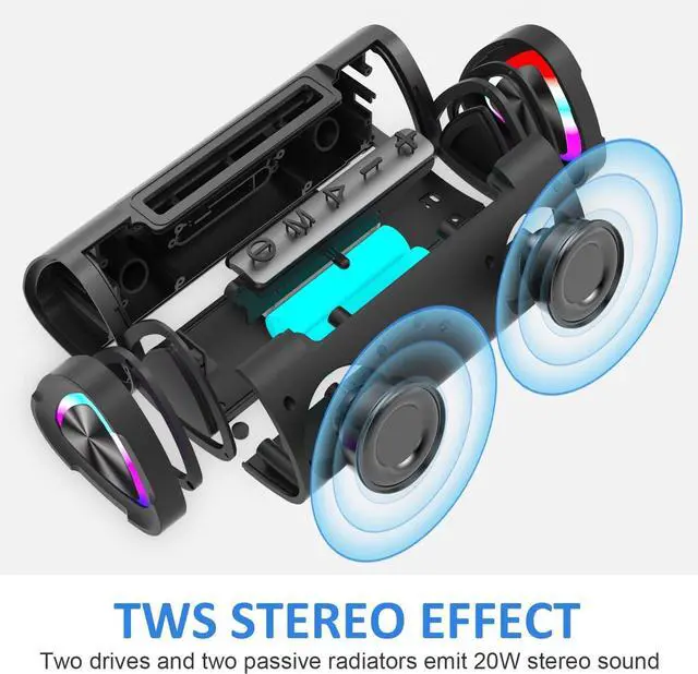 Alt view image 5 of 7 - Vanzon V40 Bluetooth Speakers V5.0 with 24W Loud Stereo Sound, 24H Playtime, TWS & IPX7 Waterproof, Suitable for Home and Outdoors