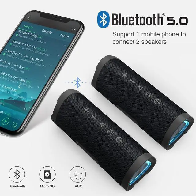 Alt view image 4 of 7 - Vanzon V40 Bluetooth Speakers V5.0 with 24W Loud Stereo Sound, 24H Playtime, TWS & IPX7 Waterproof, Suitable for Home and Outdoors