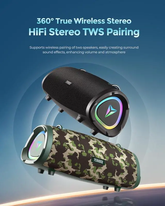 Alt view image 6 of 7 - Sonic Boom 100W(120w Peak) Portable Speaker Loud Wireless Bass Booster with RGB Lights, IPX6 Waterproof Outdoor Large Big Subwoofer, Dual DSP, Indoor/Outdoor for Camping, Party/24H/TF/AUX/EQ