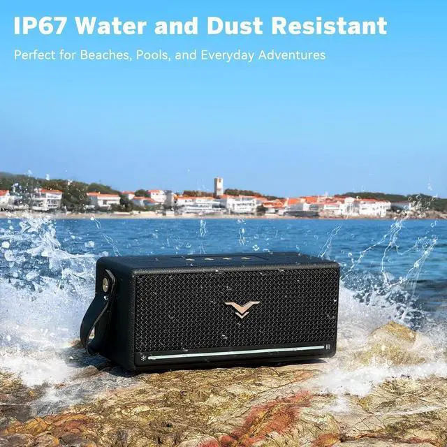 Alt view image 4 of 6 - Bluetooth Speaker, Retro Speakers Bluetooth Wireless, Portable Bluetooth Speaker Loud with Deep Bass, IP67 Waterproof, LED Lights, Stereo Pairing