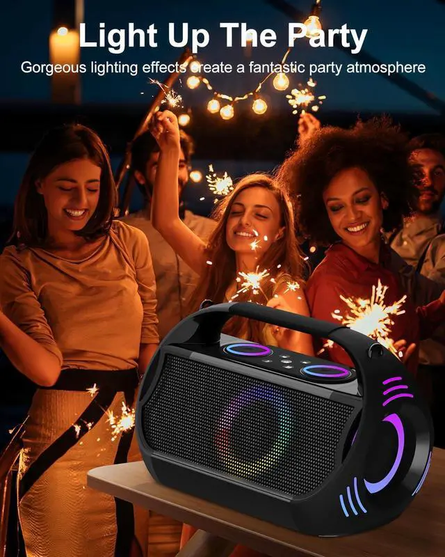 Alt view image 3 of 7 - Bluetooth Speaker Karaoke Machine 100W with 2 Wireless Microphones,20H Playtime,LED Light Show,HD Stereo Sound,Deep Bass,OGT Recording,AUX/USB/TF Music Play for Party,Live Broadcast,Outdoor Sing.