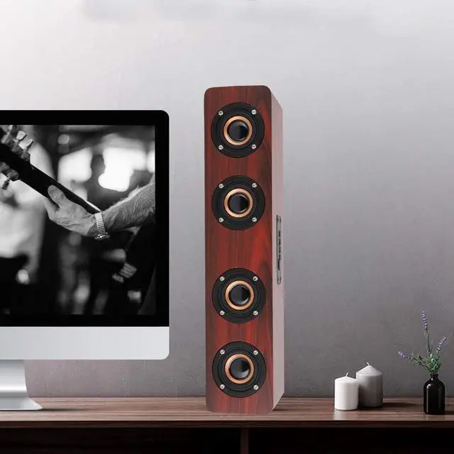 Alt view image 6 of 7 - Wooden Bluetooth Speaker, 12W TV Computer Speaker Sound with 4 Bass Subwoofer Support Bluetooth, AUX, TF Card, FM(#1)