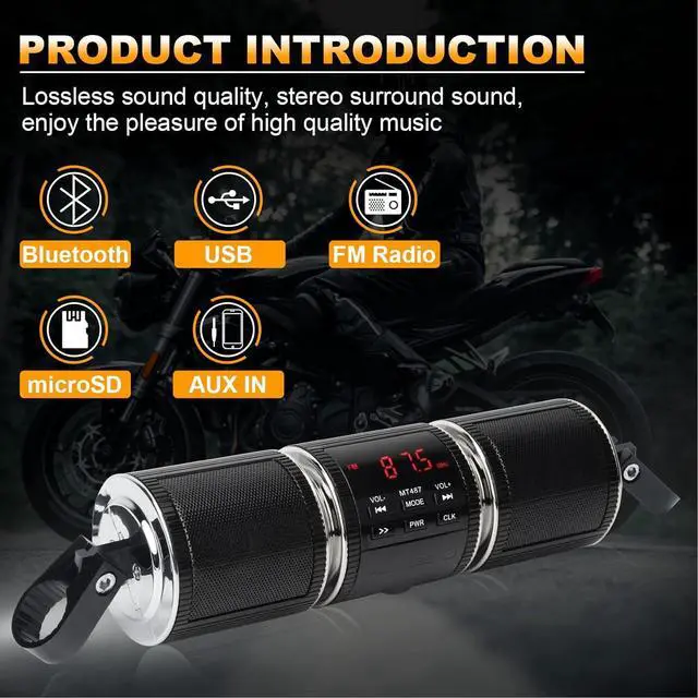 Alt view image 5 of 5 - Motorcycle Speaker Systems BT Waterproof Stereo Speakers Bar Mount 7/8-1.25 inch with AUX-in, USB, microSD, FM Radio,Audio Amplifier System for Motorcycle ATV UTV (MT487)
