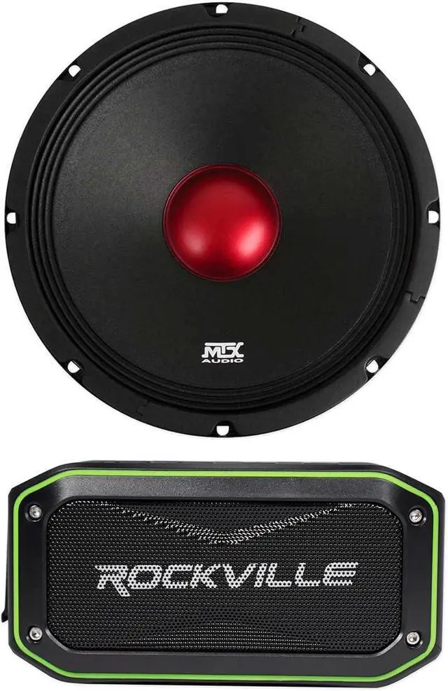 Main image of Audiosavings Bundle: MTX Thunder RTX108 10 500 Watt 8-Ohm Mid-bass/Midrange Car/Pro Audio Speaker Bundle Rockville Rock Anywhere Waterproof Portable Bluetooth Speaker+TWS Stereo Linking (2 Items)