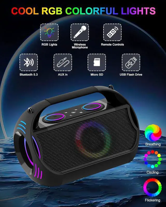 Alt view image 6 of 7 - Bluetooth Speaker Karaoke Machine 100W with 2 Wireless Microphones,20H Playtime,LED Light Show,HD Stereo Sound,Deep Bass,OGT Recording,AUX/USB/TF Music Play for Party,Live Broadcast,Outdoor Sing.