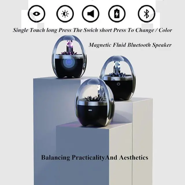 Alt view image 6 of 7 - Dancing Ferrofluid Bluetooth Speaker with Plasma Display - 80W HD Bass, Magnetic Fluid Sound Visualizer, Party Speaker & Cool Tech Gift for Teens