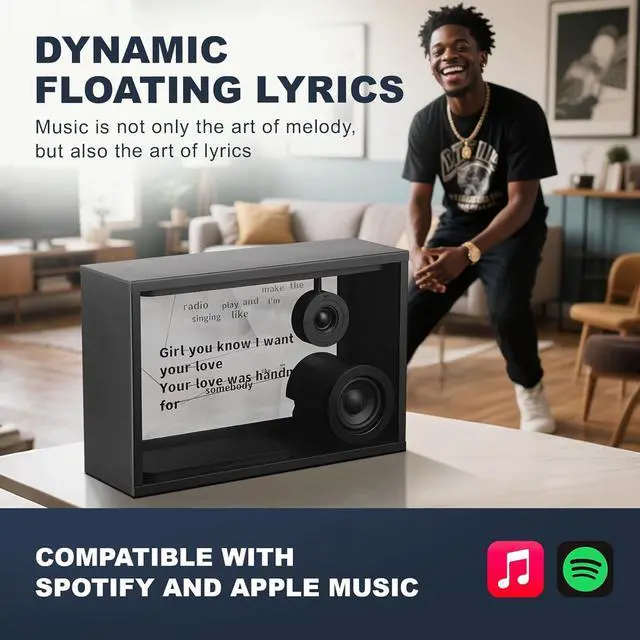Alt view image 2 of 7 - Transparent Bluetooth Speaker, Dynamic Hovering Lyrics, Compatible with Spotify, Apple Music, Multiple Sound Effects, White Noise and Clock Options, Suit for House Warming Gifts, Party, Home