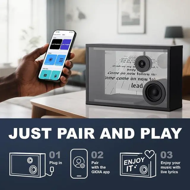 Alt view image 3 of 7 - Transparent Bluetooth Speaker, Dynamic Hovering Lyrics, Compatible with Spotify, Apple Music, Multiple Sound Effects, White Noise and Clock Options, Suit for House Warming Gifts, Party, Home