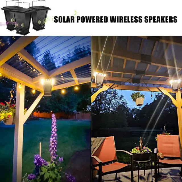 Alt view image 3 of 7 - pohopa Bluetooth Speakers Waterproof, Solar Powered Outdoor Speakers, 3 Packs Surround Sound 30W Wireless Multiple Pairing with 20 Piece LED Lights, Richer Bass, Black