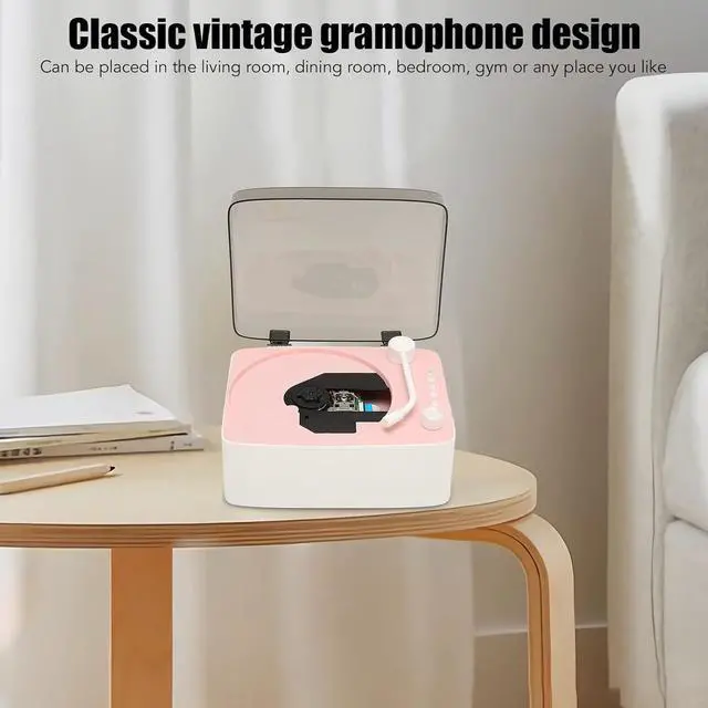 Alt view image 2 of 7 - Retro CD Player with Bluetooth Speaker, Portable Vintage Gramophone Audio Boombox CD Music Player Built in 2400mAh Battery, HiFi Sound, Support AUX/USB for Travel Home Dining Room(Pink)