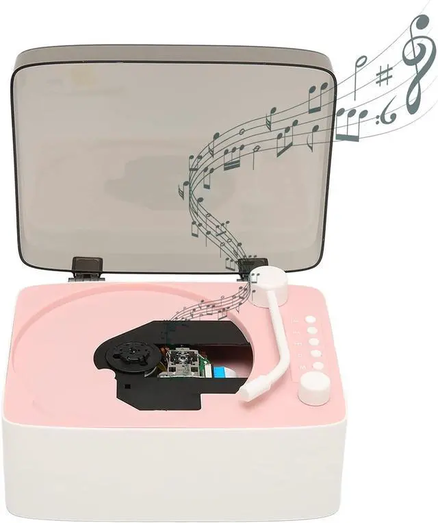 Main image of Retro CD Player with Bluetooth Speaker, Portable Vintage Gramophone Audio Boombox CD Music Player Built in 2400mAh Battery, HiFi Sound, Support AUX/USB for Travel Home Dining Room(Pink)