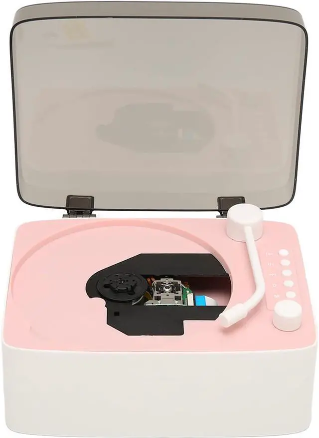Alt view image 4 of 7 - Retro CD Player with Bluetooth Speaker, Portable Vintage Gramophone Audio Boombox CD Music Player Built in 2400mAh Battery, HiFi Sound, Support AUX/USB for Travel Home Dining Room(Pink)