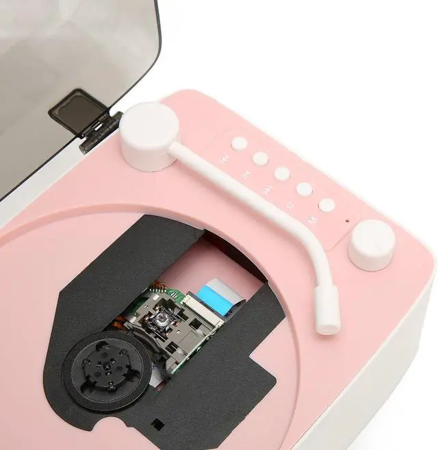 Alt view image 7 of 7 - Retro CD Player with Bluetooth Speaker, Portable Vintage Gramophone Audio Boombox CD Music Player Built in 2400mAh Battery, HiFi Sound, Support AUX/USB for Travel Home Dining Room(Pink)