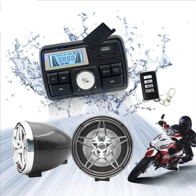 Main image of 12V Radio 3 inch Motorcycle ATV UTV Golf Cart Waterproof Anti-Theft Bluetooth Speaker USB TF U Disk FM Radio Stereo System (Silver Star&Black)