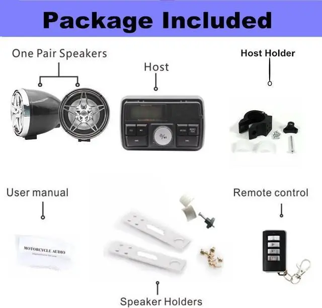 Alt view image 2 of 5 - 12V Radio 3 inch Motorcycle ATV UTV Golf Cart Waterproof Anti-Theft Bluetooth Speaker USB TF U Disk FM Radio Stereo System (Silver Star&Black)