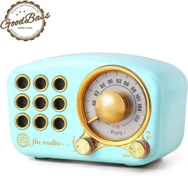 Alt view image 2 of 7 - Greadio Retro Bluetooth Speaker, Vintage Radio FM Radio with Old Fashioned Classic Style, Strong Bass Enhancement, Loud Volume, Bluetooth 4.2 Wireless Connection, TF Card and MP3 Player(Blue+Pink)