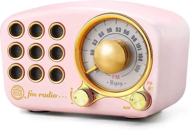 Alt view image 3 of 7 - Greadio Retro Bluetooth Speaker, Vintage Radio FM Radio with Old Fashioned Classic Style, Strong Bass Enhancement, Loud Volume, Bluetooth 4.2 Wireless Connection, TF Card and MP3 Player(Blue+Pink)