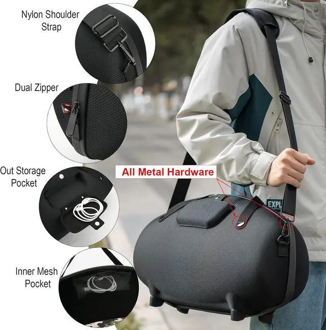 Alt view image 5 of 7 - TXEsign Case for JBL Boombox 3/Boombox 2/Boombox Portable Speaker, Travel Carrying Case Stand Up Hard Case Replacement Cover w Shoulder Strap Tote Handle (Black w One Mesh Pocket One Outer Pocket)