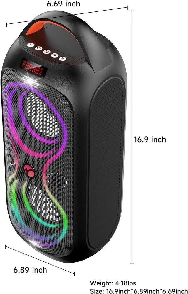 Alt view image 7 of 7 - Portable Bluetooth Speaker 120dB Loud with Beat Sync LED Lights - 5 RGB Modes, Bluetooth 5.3, 30H Playtime, USB/TF/AUX/FM/Mic, TWS Pairing - IPX5 Waterproof for Outdoor, Party, Camping, Beach