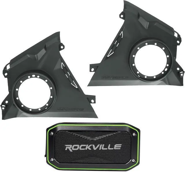 Main image of Audiosavings Bundle: 240-MAVR-F65U 6.5 Front Dash Speaker Enclosure Pods Can-Am Maverick R Bundle with Rock Anywhere Waterproof Portable Bluetooth Speaker+TWS Stereo Linking (2 Items)