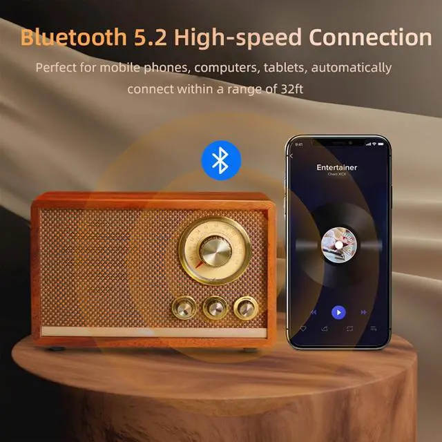 Alt view image 3 of 7 - ChaoYuan R1 Walnut Solid Wood Bluetooth Speaker, Elegant Vintage Radio,AM/FM,Shortwave for Home, Kitchen, Cafe,Wireless Streaming,CHOYONG R1,CHOYOUNG