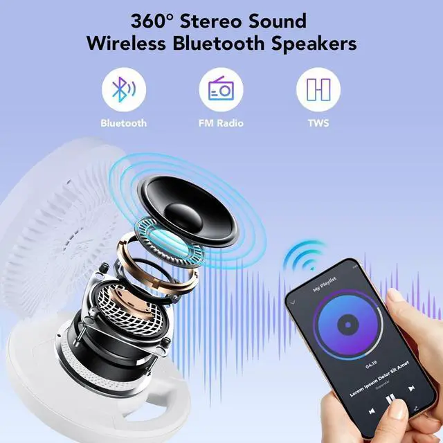 Alt view image 4 of 7 - Delxo Bluetooth Speakers with LED Night Light for Bedroom, Portable Wireless Bluetooth Speaker with Fan Rechargeable (12 Pack)