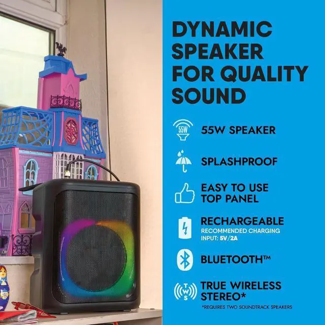 Alt view image 6 of 7 - Carry-on Soundtrack Portable Bluetooth Speaker - Dual Microphone Inputs with LED Lighting - Outdoor Speaker with Superior Sound - Lightweight Design Great for Indoor/Outdoor Events - 5V/2A Charging
